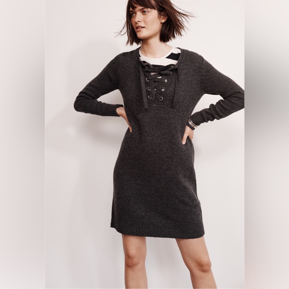Madewell Dark Grey Merino Wool Long Sleeve Mini Dress S